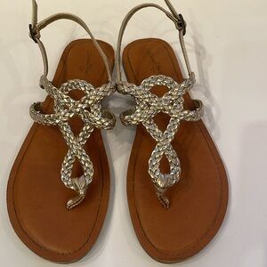 Braided Silver Grecian Style Thong Sandals size 7
